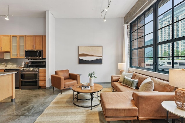 250 Park Ave Unit 606, Minneapolis, MN 55415 - living room with track lighting, healthy amount of natural light, and concrete floors