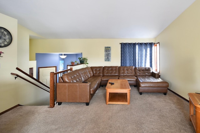 living room with carpet flooring and baseboards