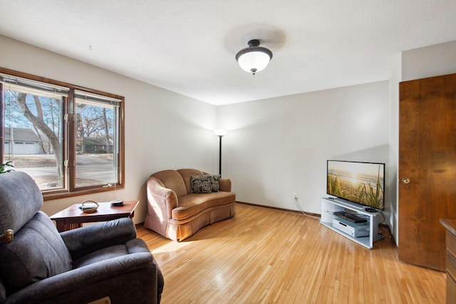 living room with baseboards and light wood-style floors