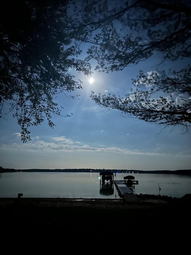 property view of water with a dock