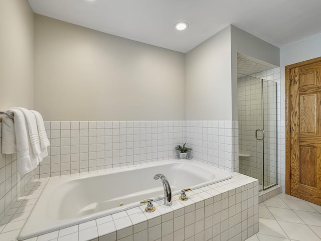 5109 Richmond Dr, Edina, MN 55436 - full bathroom with a bath, a shower stall, tile patterned flooring, and recessed lighting