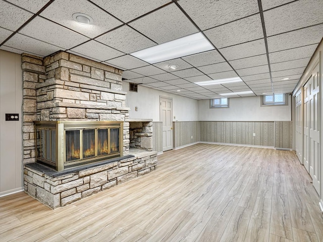 5109 Richmond Dr, Edina, MN 55436 - unfurnished living room featuring a fireplace, wood finished floors, and a paneled ceiling