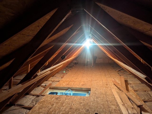 view of unfinished attic