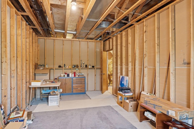 view of unfinished basement