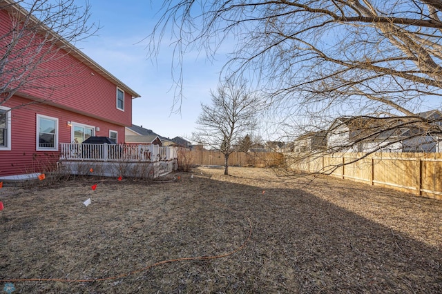 view of yard featuring a deck and a fenced backyard