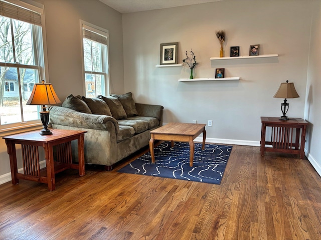 living room featuring baseboards and wood finished floors