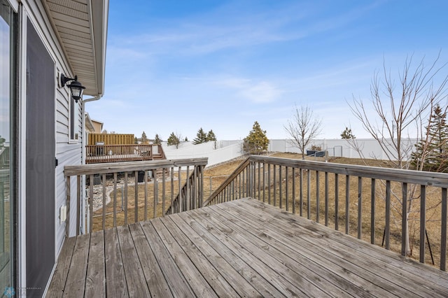 deck with a fenced backyard