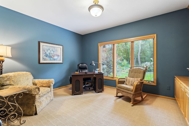 carpeted office with baseboards