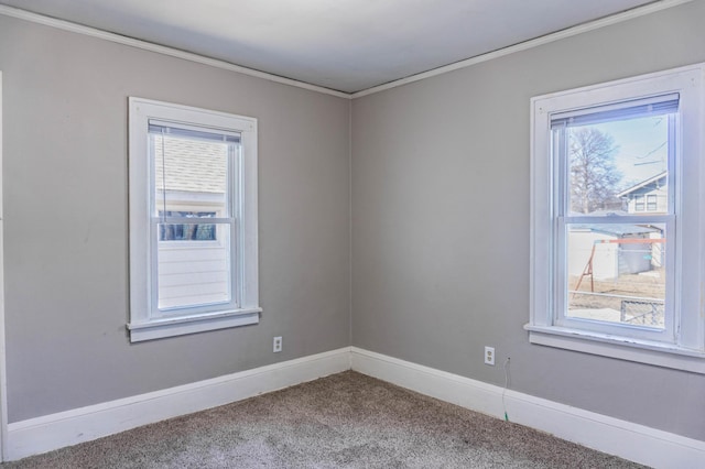 empty room featuring baseboards, plenty of natural light, and carpet