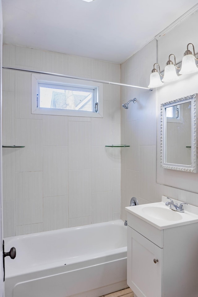 bathroom with vanity and shower / bath combination