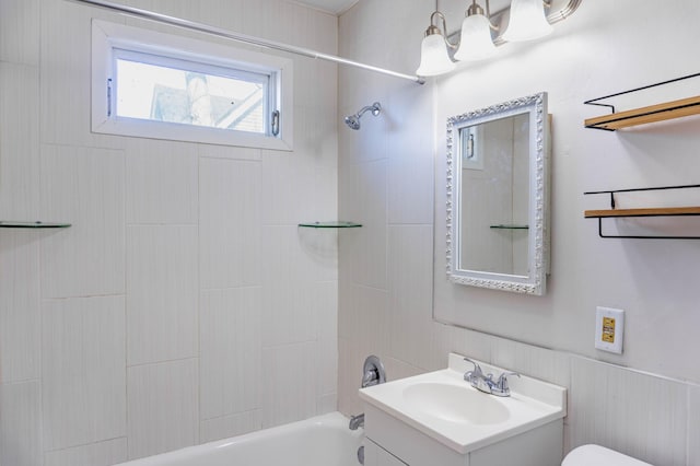 full bath with vanity, toilet, and shower / bathing tub combination