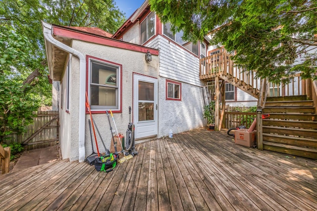 wooden deck with stairs and fence