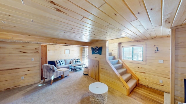interior space featuring wood walls and wood ceiling