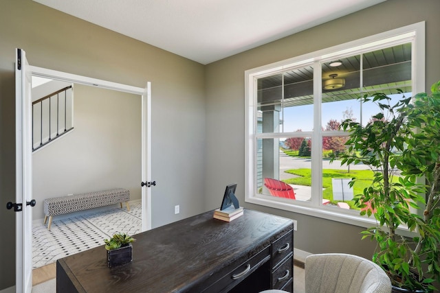 office area with french doors and baseboards