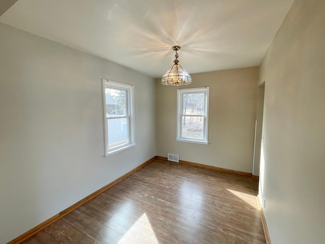 421 Van Dusen St, Springfield, MN 56087 - empty room featuring a chandelier, hardwood / wood-style floors, and baseboards