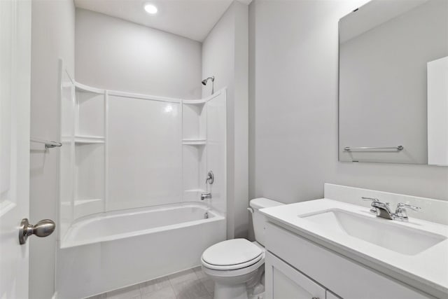 bathroom featuring vanity, toilet, and shower / bath combination