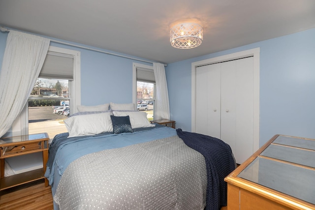 bedroom with a closet and wood finished floors