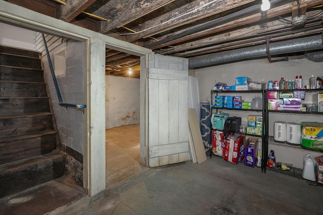 unfinished basement with stairway