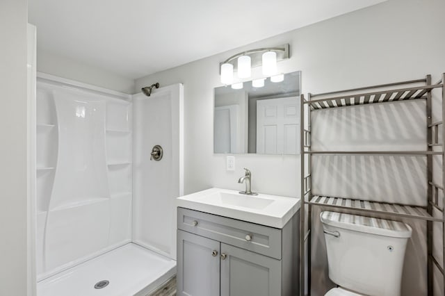 full bathroom with vanity, toilet, and a shower