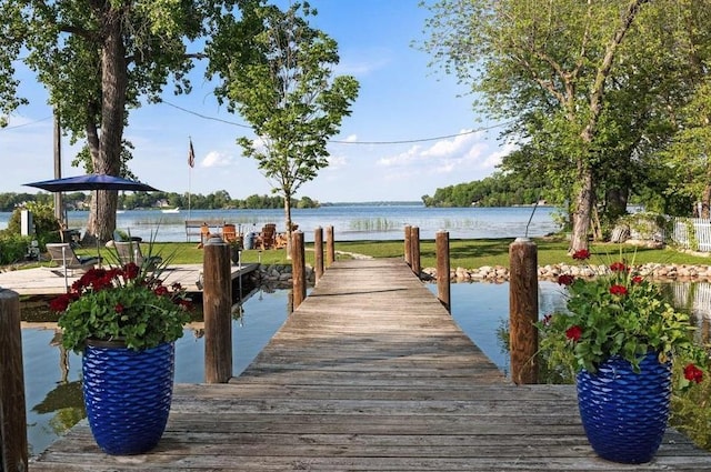 view of dock with a water view