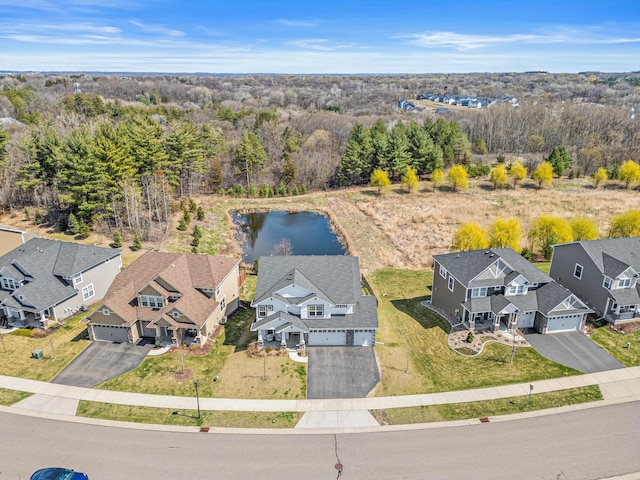 bird's eye view with a water view and a residential view