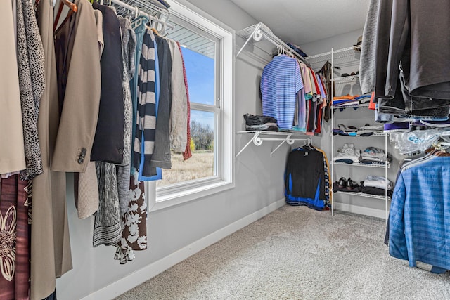 walk in closet with carpet