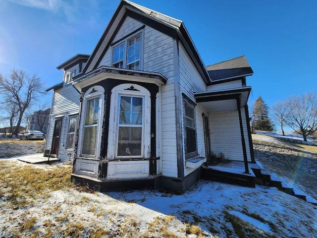 view of snow covered exterior