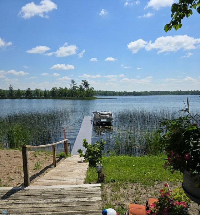 view of dock with a water view