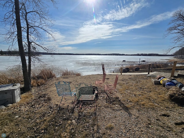 view of yard with a water view