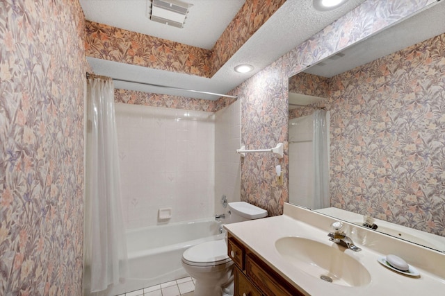 bathroom with wallpapered walls, tile patterned floors, toilet, and visible vents