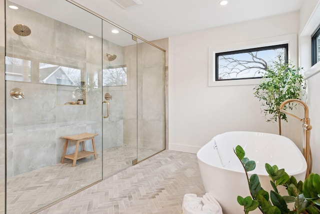 6008 Oaklawn Ave, Edina, MN 55424 - full bath with a freestanding bath, a shower stall, and recessed lighting