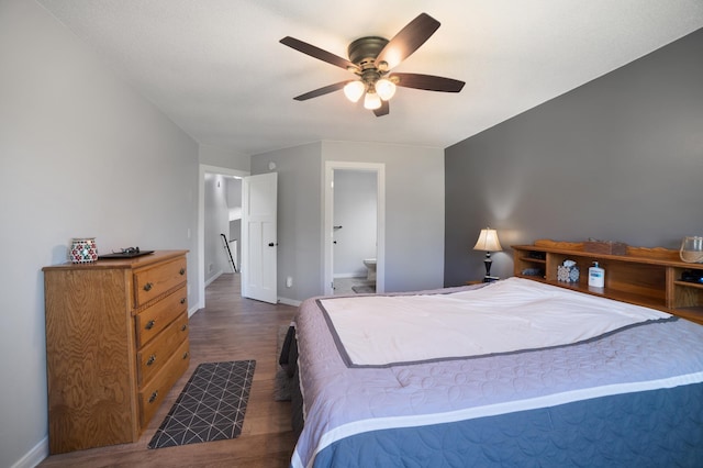 18492 120th St SE, Big Lake, MN 55309 - bedroom with wood finished floors, connected bathroom, and ceiling fan