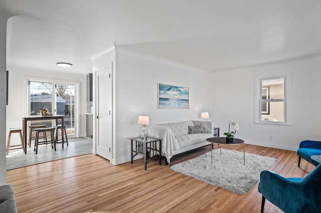 living area featuring baseboards and wood finished floors