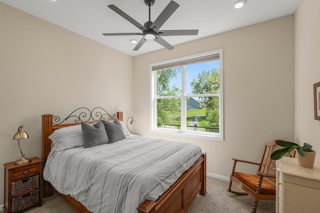 6627 133rd St, Savage, MN 55378 - bedroom featuring light colored carpet, baseboards, recessed lighting, and ceiling fan