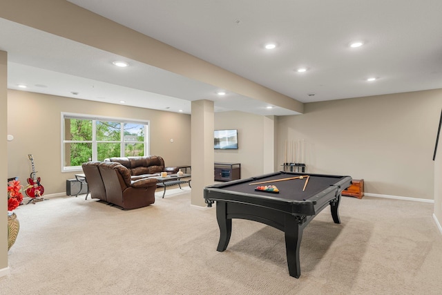6627 133rd St, Savage, MN 55378 - recreation room with light carpet, baseboards, recessed lighting, and billiards