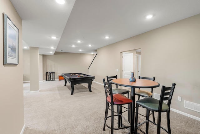 6627 133rd St, Savage, MN 55378 - game room featuring carpet floors, billiards, baseboards, and recessed lighting