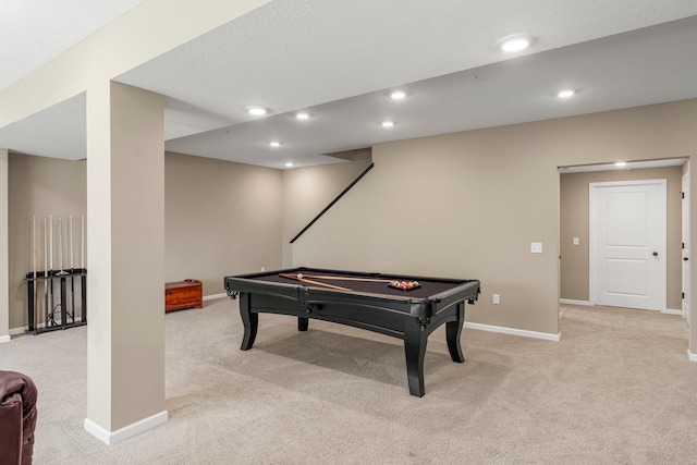 6627 133rd St, Savage, MN 55378 - rec room with light colored carpet, billiards table, baseboards, and recessed lighting