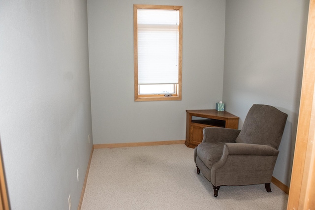 living area featuring baseboards and carpet