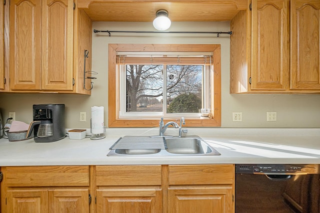 kitchen featuring dishwasher, light countertops, and a sink