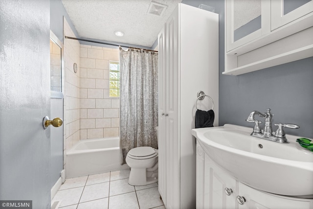 5664 County Road 7 SW, Howard Lake, MN 55349 - full bathroom featuring toilet, shower / tub combo, tile patterned floors, visible vents, and baseboards
