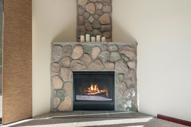 interior details featuring a fireplace