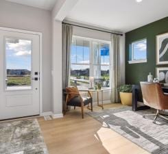 interior space featuring a wealth of natural light, baseboards, and wood finished floors