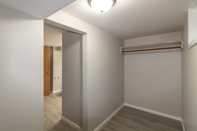 walk in closet with wood finished floors