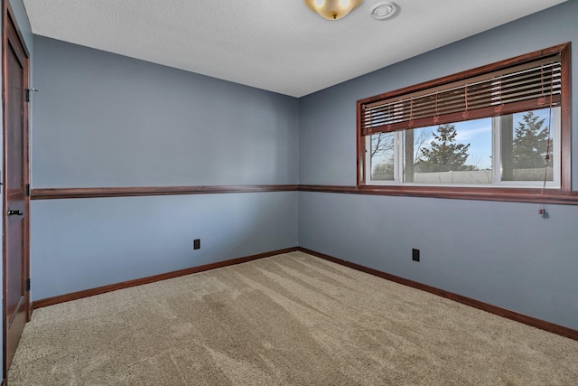 empty room with baseboards, carpet floors, and a textured ceiling