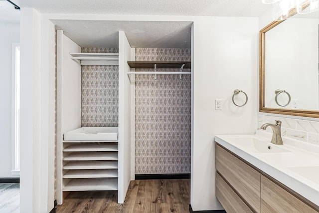 6417 Colony Way Unit 2A, Edina, MN 55435 - full bath featuring a sink, a textured ceiling, wood finished floors, and double vanity