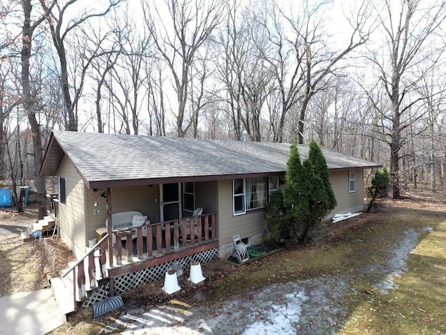 view of front facade featuring driveway and a shingled roof