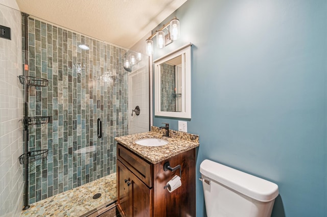 N2699 County Road A, Salem Twp, WI 54750 - bathroom featuring a stall shower, vanity, and a textured ceiling