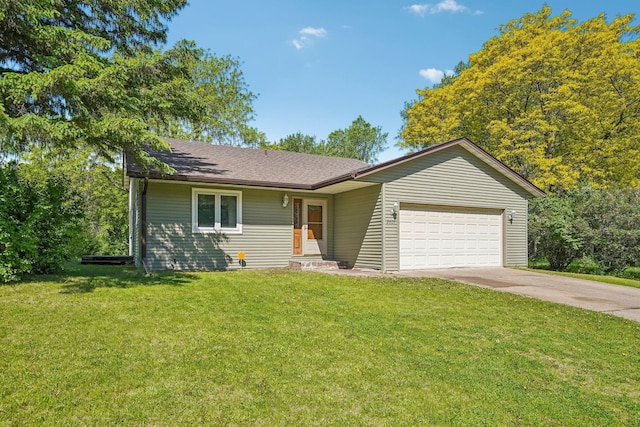 2605 Forest St, Maplewood, MN 55109 - ranch-style home with an attached garage, concrete driveway, a front yard, and roof with shingles