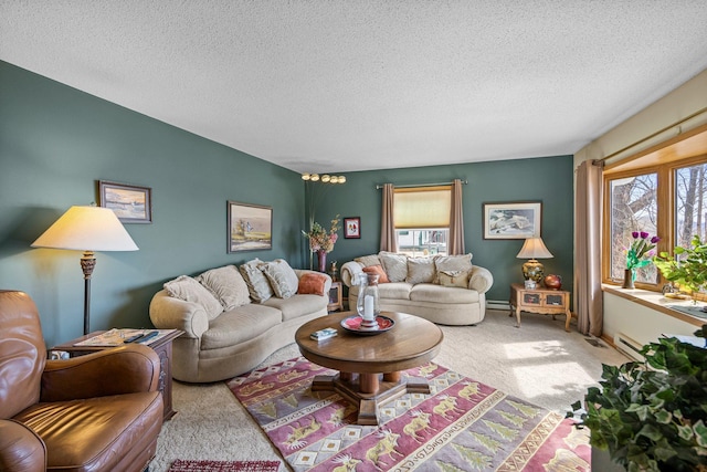 W3527 2nd St, Maiden Rock, WI 54750 - living room with plenty of natural light, carpet flooring, and a textured ceiling