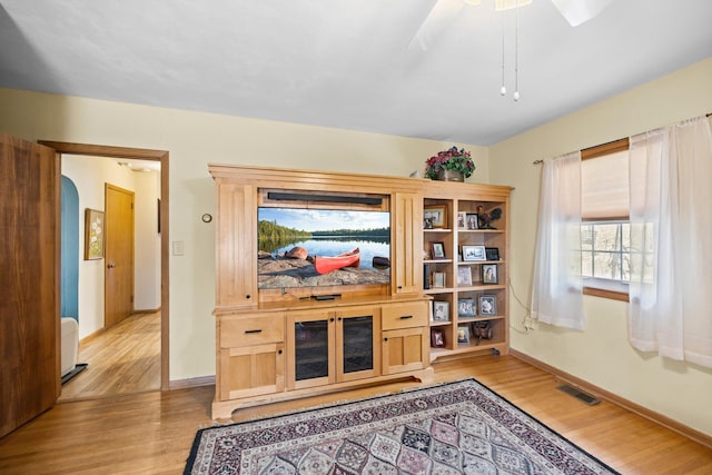 W3527 2nd St, Maiden Rock, WI 54750 - living area with light wood-style flooring, baseboards, and ceiling fan